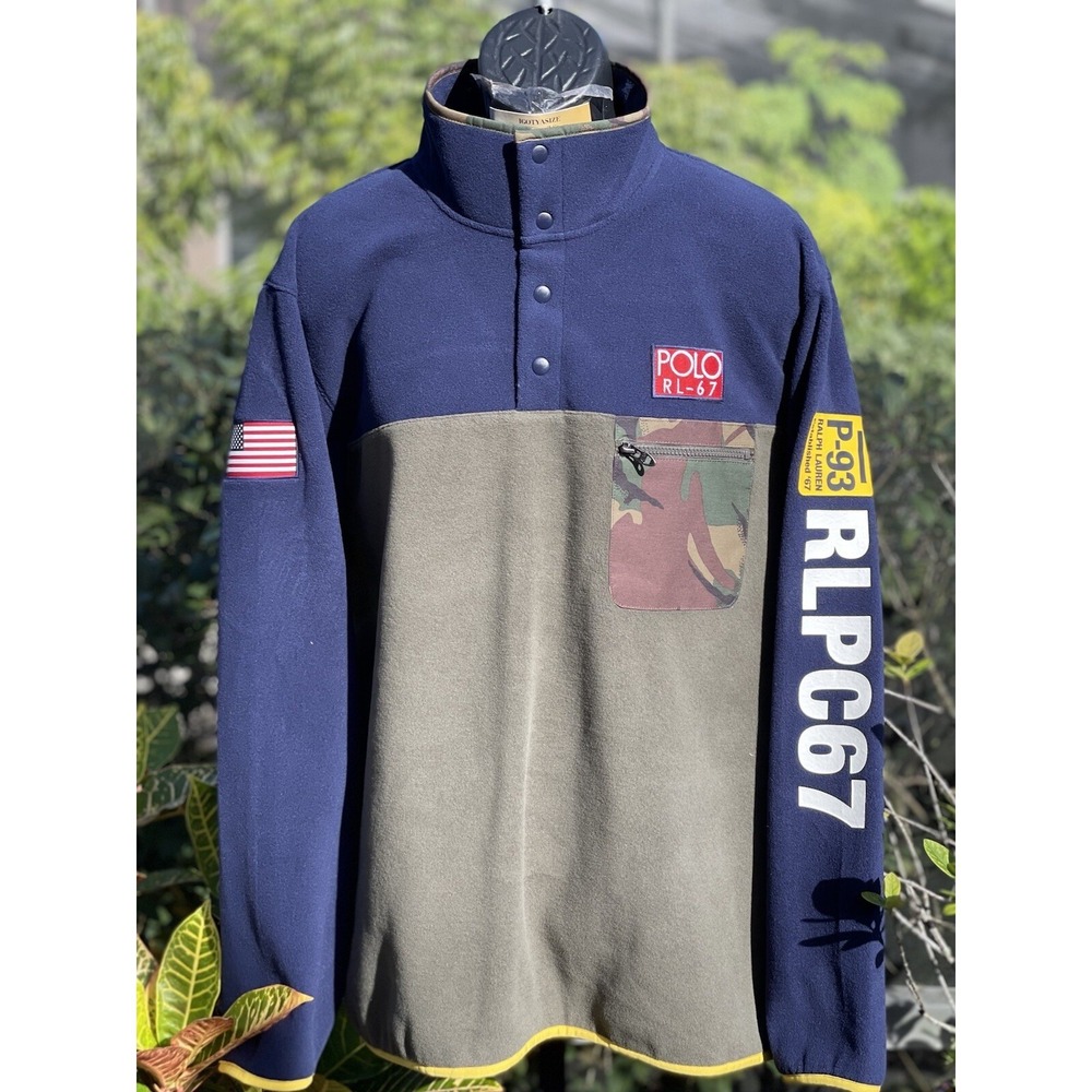 Polo Ralph Lauren XL Camo Patch Fleece 1/4 Zip Windbreaker Jacket Men's